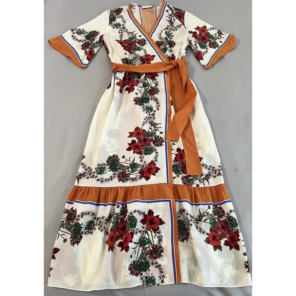 Ladies Sandro 100% Silk Floral Wrap Dress Kimono Midi Size Eu 36 UK 8 - Picture 5 of 16